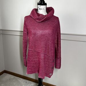 Soft Surroundings Pink Cowl Neck Knit Sweatshirt Size Medium Buttons Tunic Top